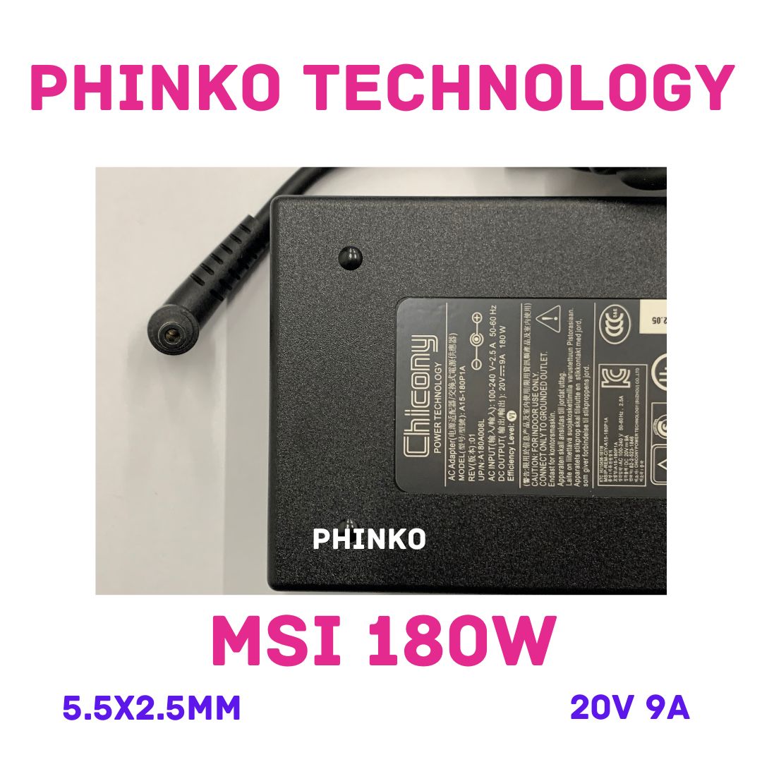 Chicony For MSI A17-180P4B GF65 Thin 10UE-078AU 180W 20V 9A Charger 5.5*2.5mm