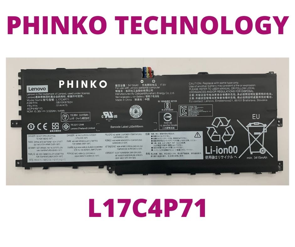 Lenovo Battery X1 Yoga 3rd Gen Yoga 2018 L17C4P71 L17M4P71 01AV475 15.36V 54Wh