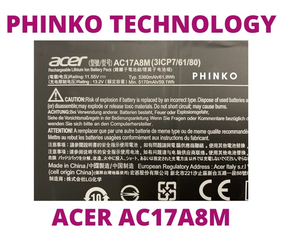 AC17A8M Acer Battery 3Cell 11.55V 5170Mah Sp314-51 Sp314-52 Series 3ICP7/61/80