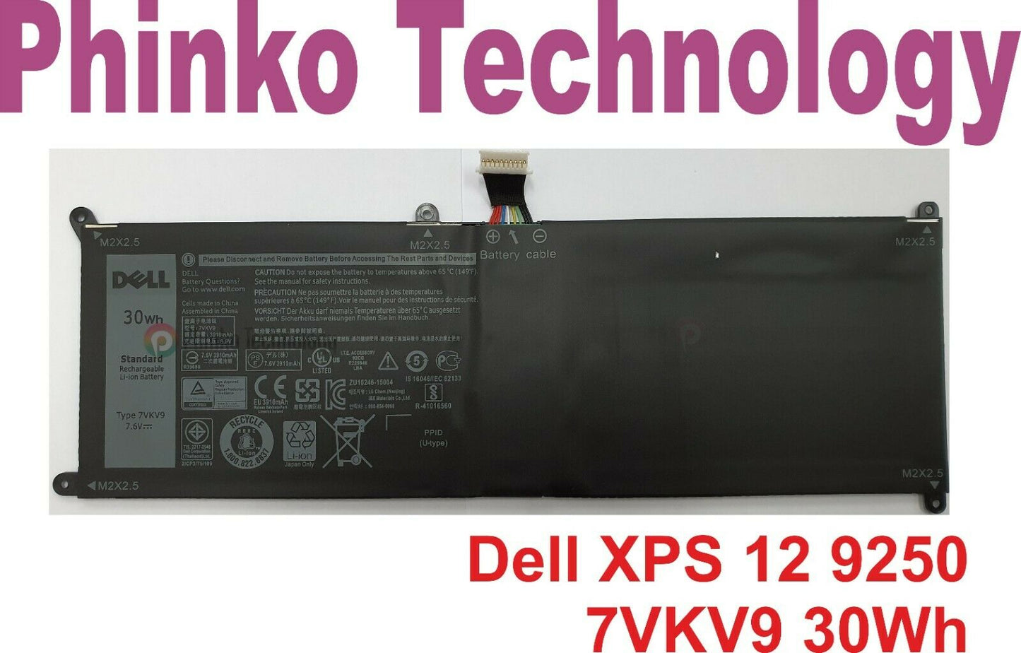 NEW Original Battery for Dell Latitude 12 7275 V55D0 XPS 12 9250 7VKV9 30Wh