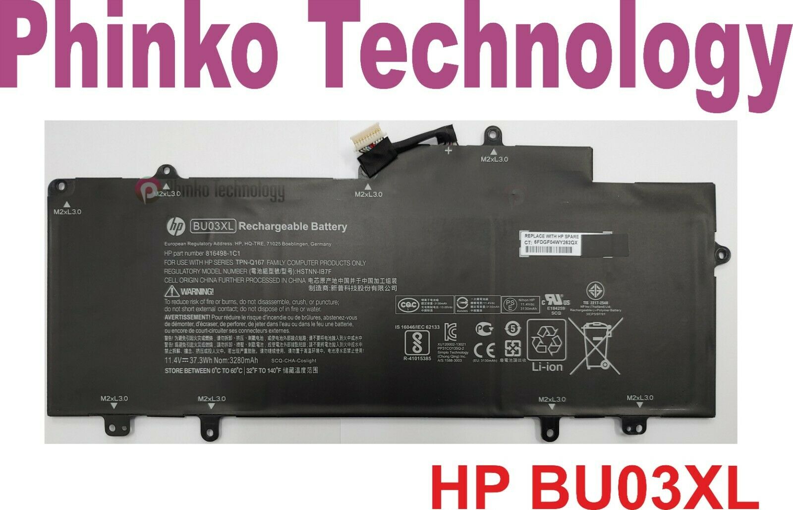 thumbnail image 2 of For HP Chromebook Battery843537-541 844203-850 B103XL BI03XL HSTNN-UB6W TPN-W118 2 of 3