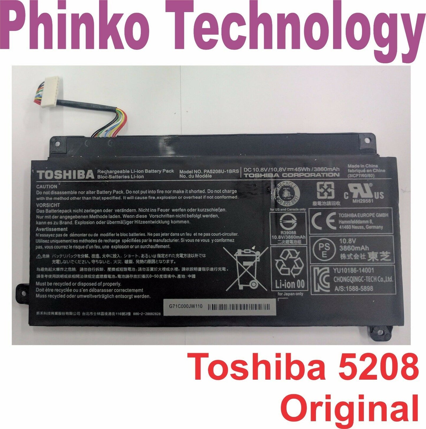 Orginal Battery for Toshiba Satellite E45W P55W Chromebook CB35-B PA5208U-1BRS