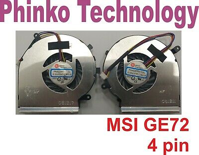Laptop CPU GPU Cooling Fan for MSI GE62 GE72 PE70 PE60 GL62 GL72 4 pin Left + Right
