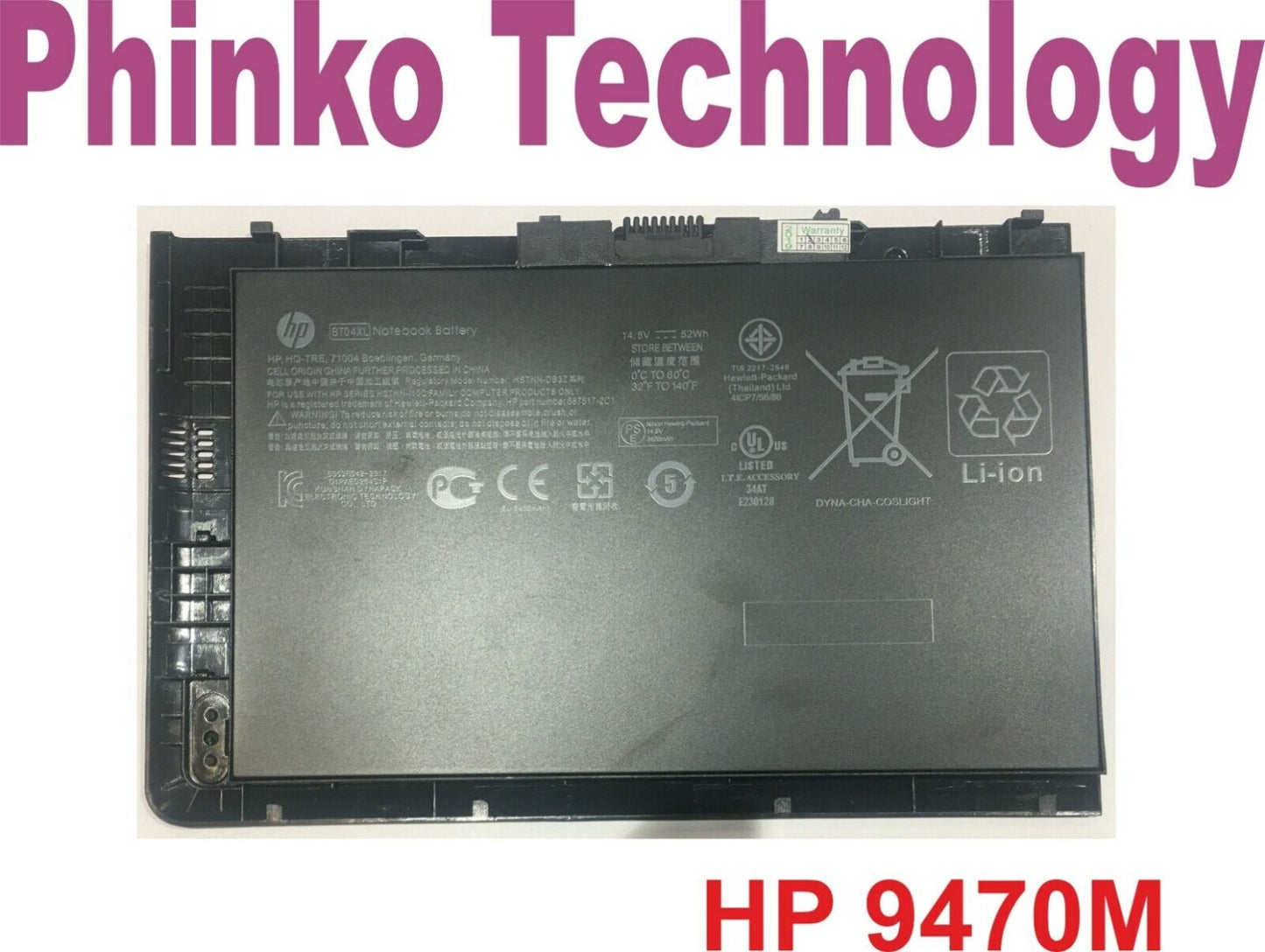 BT04XL Battery HP EliteBook Folio 9470m Folio 9480m BA06XL 14.8V 52Wh