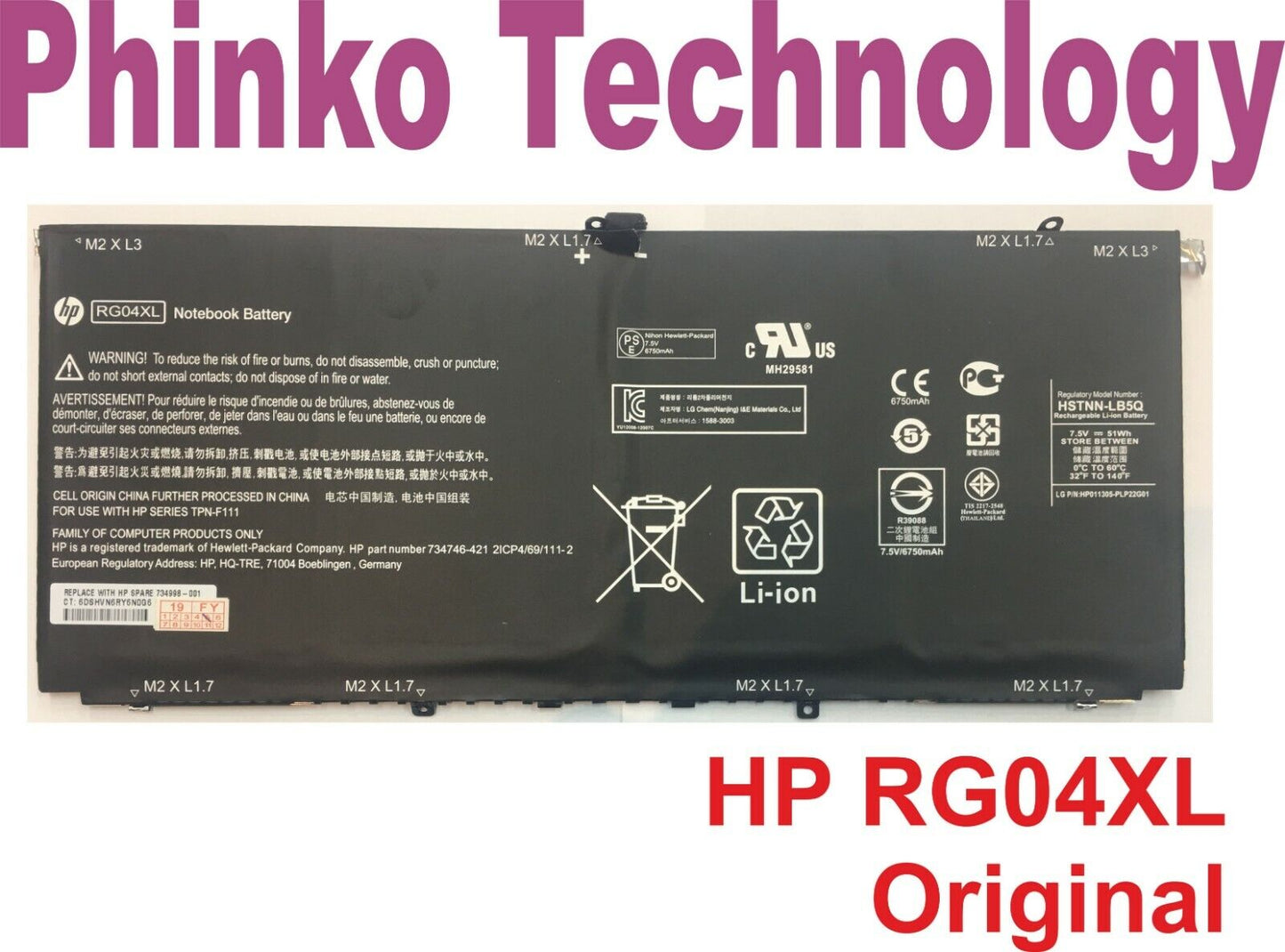 NEW Genuine Original Battery for HP Spectre 13-3000 RG04XL HSTNN-LB5Q