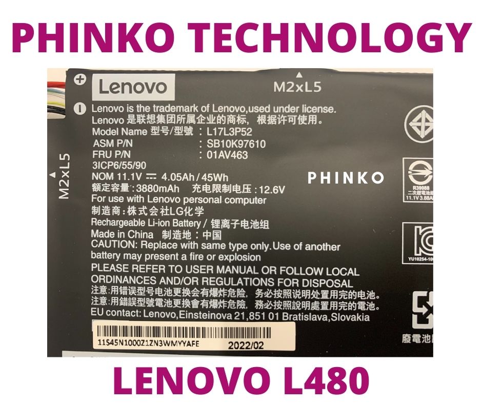 Batterie Compatible Lenovo ThinkPad L480 L490 L14 L15 - 11.1V 45Wh - Références 01AV463, L17L3P52