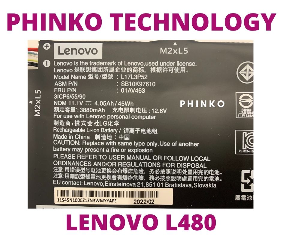 L17L3P52 01AV463 Battery For Lenovo ThinkPad L480 L490 L580 L590 45Wh