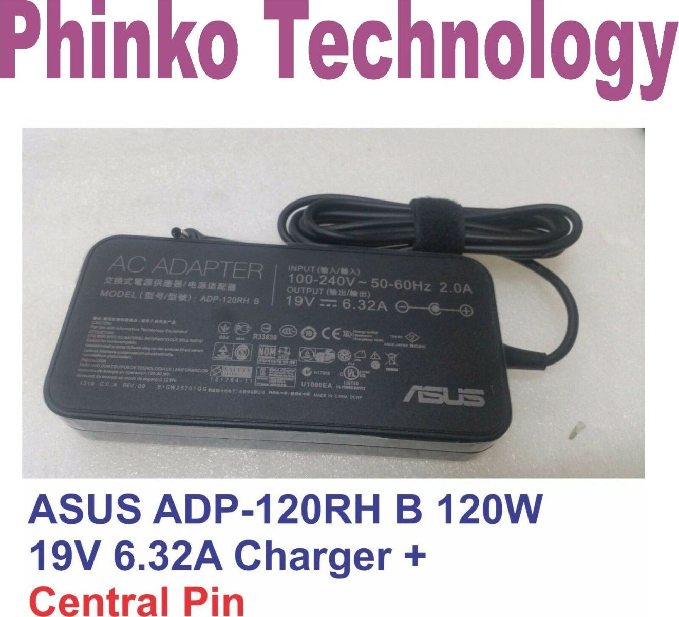 120W Genuine AC charger With central Pin for Asus A15-120P1A PA-1121-28  4.5x3.0