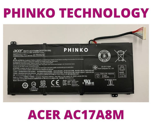 AC17A8M Acer Battery 3Cell 11.55V 5170Mah Sp314-51 Sp314-52 Series 3ICP7/61/80