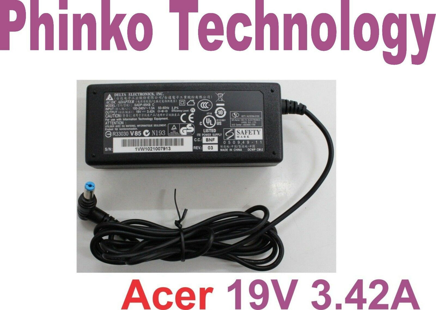 NEW Genuine Original Adapter Charger for ACER Laptops, 19V 3.42A, 65W