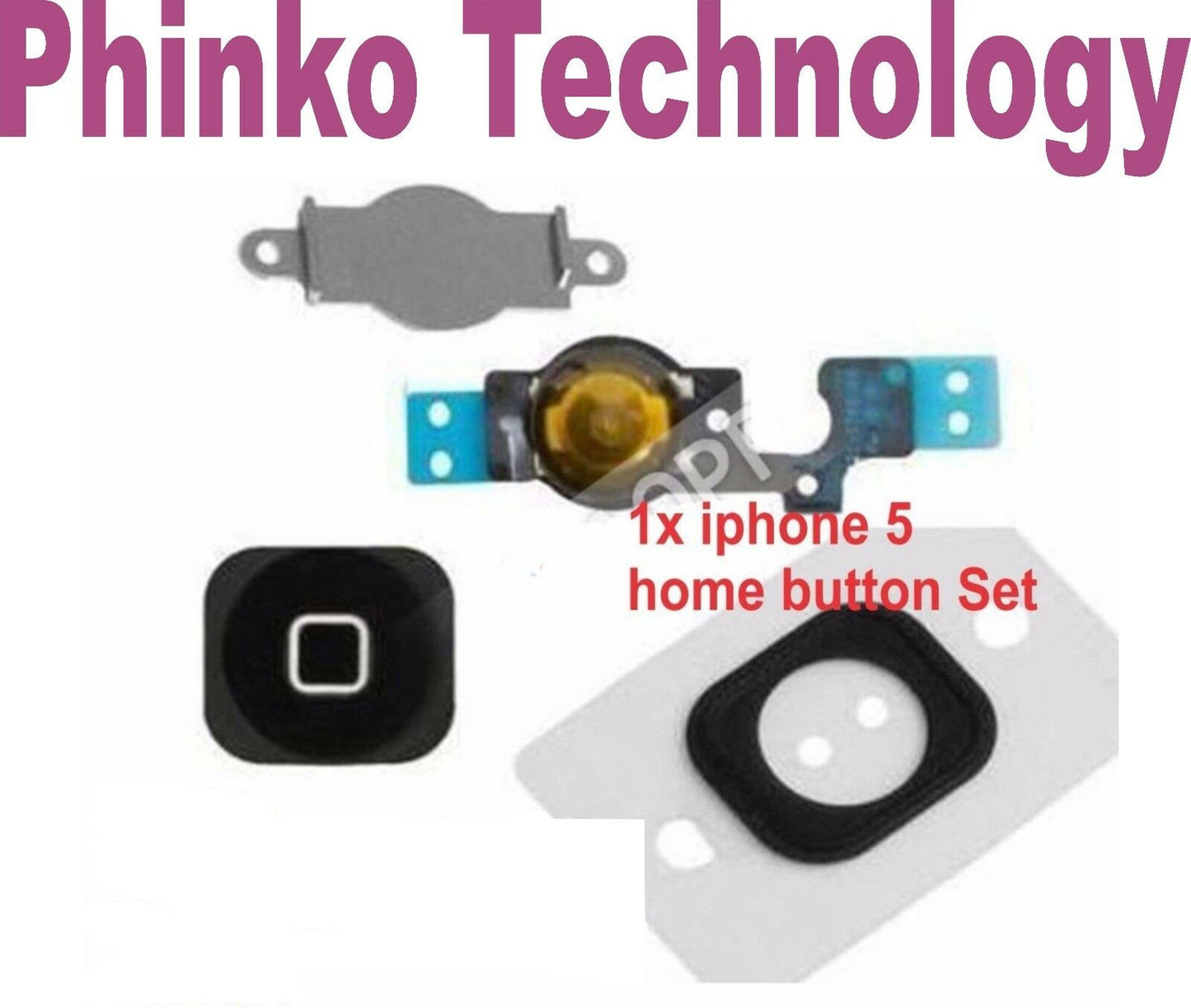 iphone 5  Home Button + Flex Cable + Bracket Holder rubber Set - BLACK