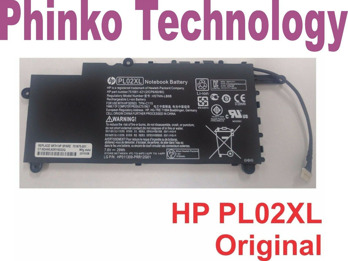 Battery For HP PAVILION 11-N X360 751875-001 29wh PL02XL