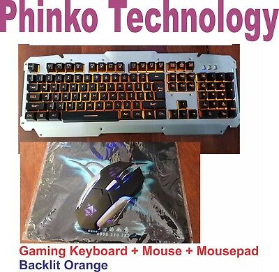 New Cheap Backlit Orange Gaming Keyboard + Mouse + Mouse pad Combo Package Deal