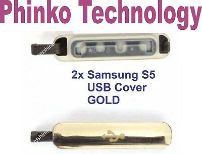 2x Original Samsung Galaxy S5 I9600 G900 USB Charger Port Cover Flap Plug GOLD
