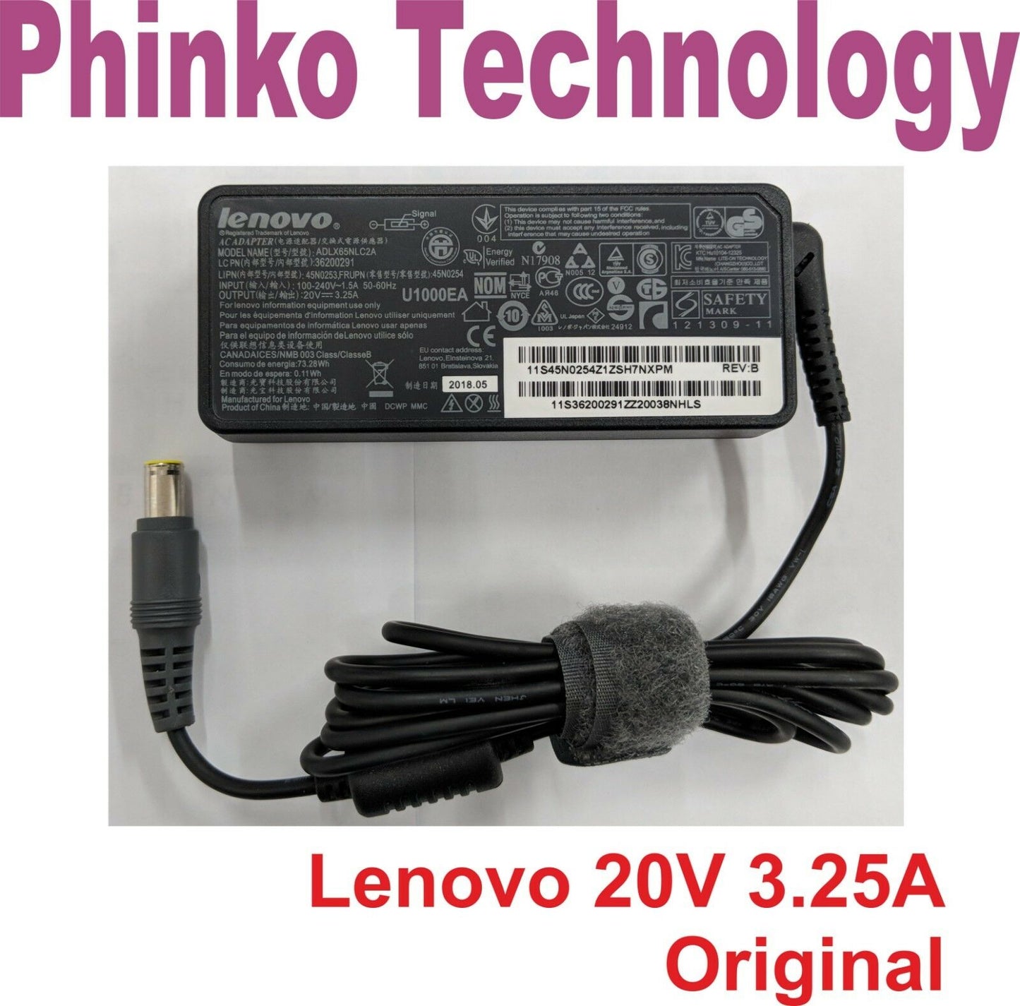 Original Power AC Adapter Supply Charger Lenovo Thinkpad Laptop 65W 20V 3.25A