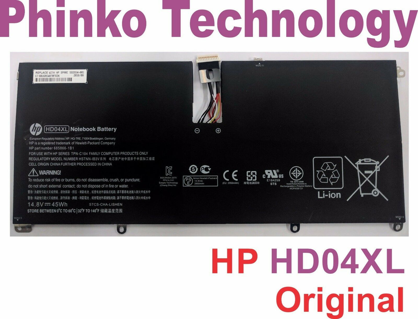 Genuine HD04XL Battery Fo HP Spectre XT 13-2050NR 13-2114TU 13-2005TU 685989-001