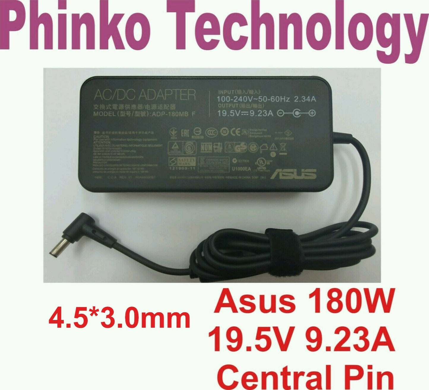 Original 19.5V 9.32A 180W Charger for ASUS ROG Zephyrus 4.5*3.0mm Central Pin