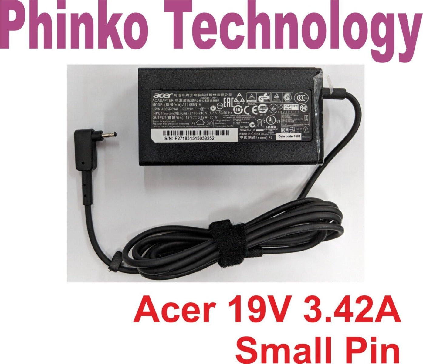 ORIGINAL 65W Power Adapter Charger Acer Swift SF514-54T SF514-54GT 3.0mm * 1.1mm