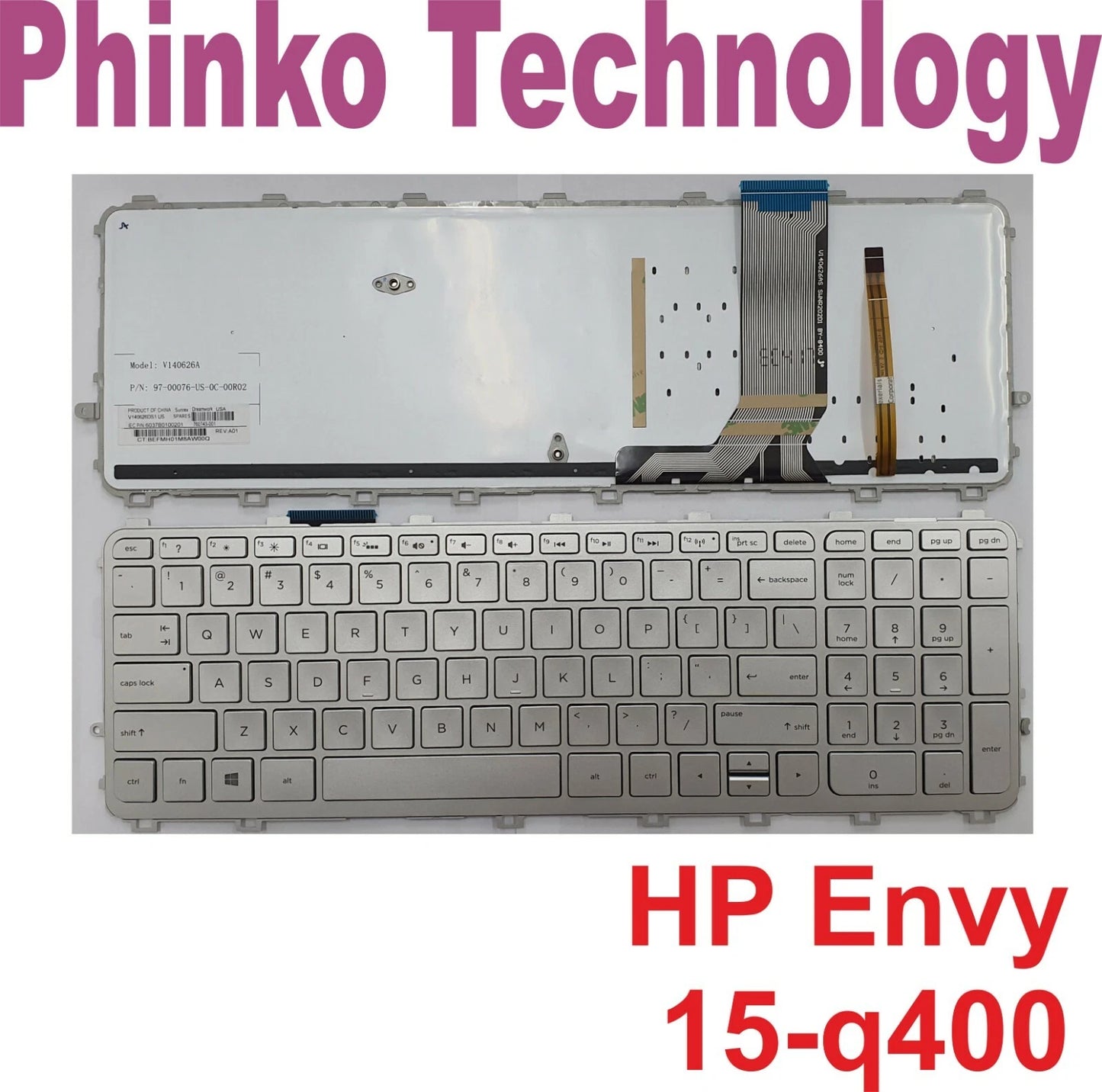 Keyboard for HP Envy15-Q series 15-Q300 15-Q400 15-Q600 Backlit+Frame